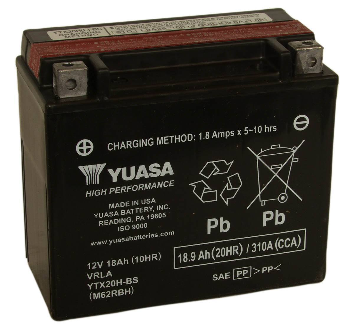 Yuasa Motorcycle Battery 12V 18Ah  YTX20H-BS