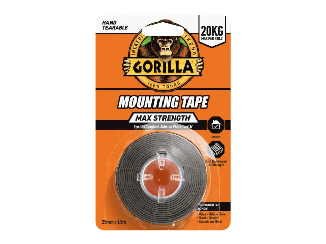 Gorilla Max Strength Indoor Mounting Tape Black 25mm x 1.5m