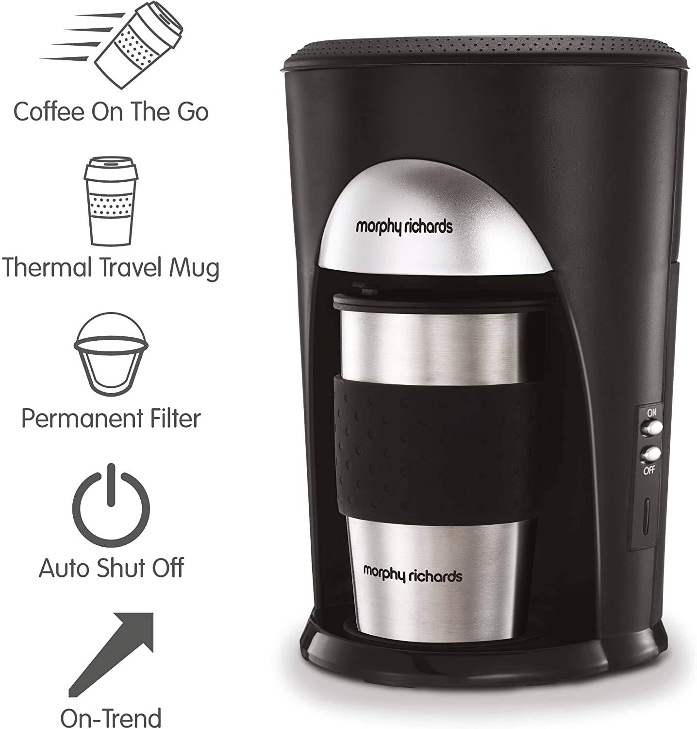 Morphy Richards 162740 On The Go Filter Coffee Machine - Black/ Brushed Steel