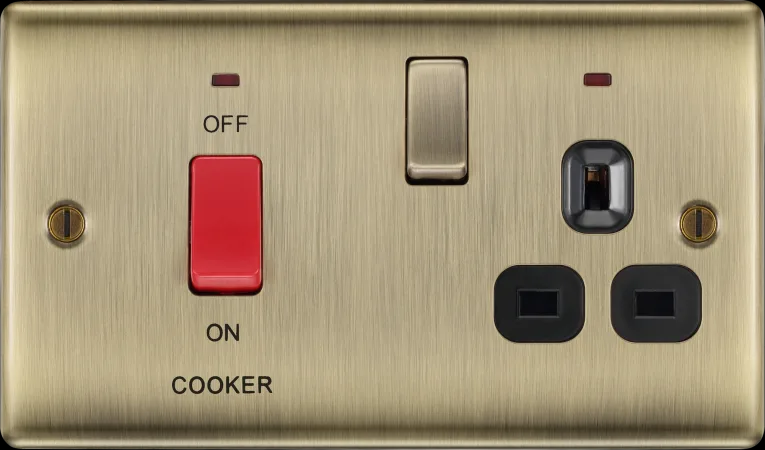 BG 45a Cooker Control Unit & Socket Antique Brass c/w Black Inserts