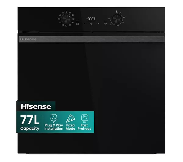 Hisense BI622ABPGUK  Built In Electric Single Steam, Plug & Play Oven - Jet Black