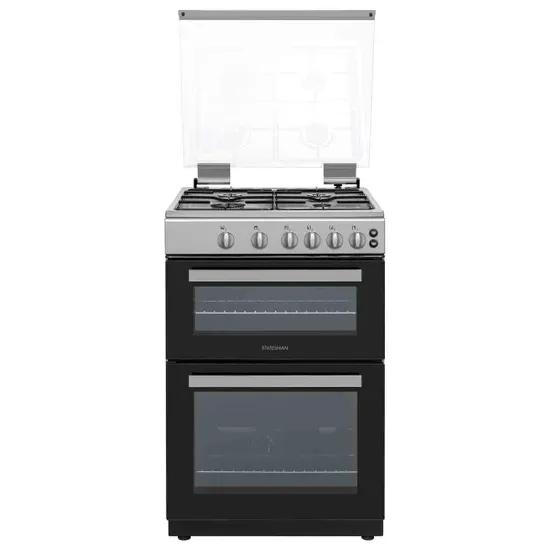 Statesman GDL60S Nova Double Oven Silver Gas Cooker 60cm c/w Glass Lid 