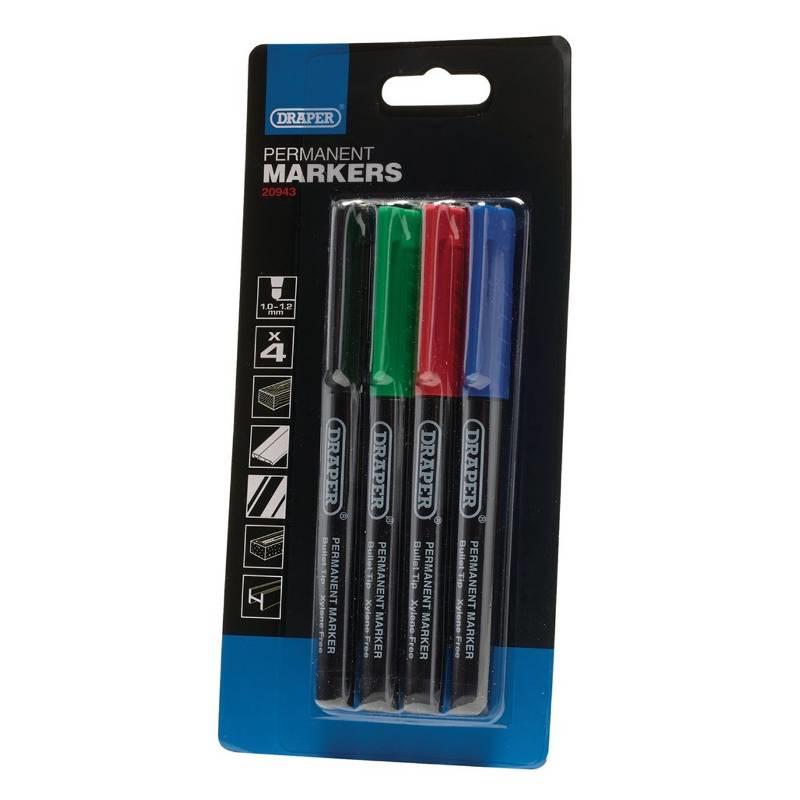 Draper 4Pce Marker Pen Set - Black/Red/Blue/Green