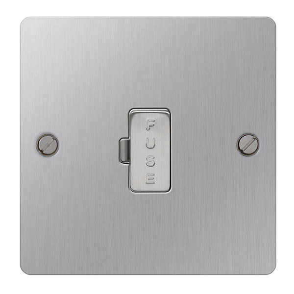 BG 13a Unswitched Fused Spur + Neon Screwed Flateplate Brushed Steel 