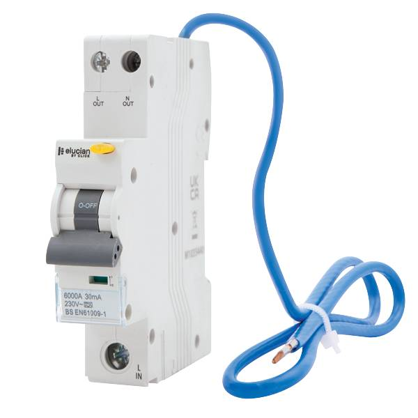 Scolmore Elucian 1 Pole + Switched Neutral  Bi-Directional True 6KA "B" Curve 16A RCBO 30mA "A" Class