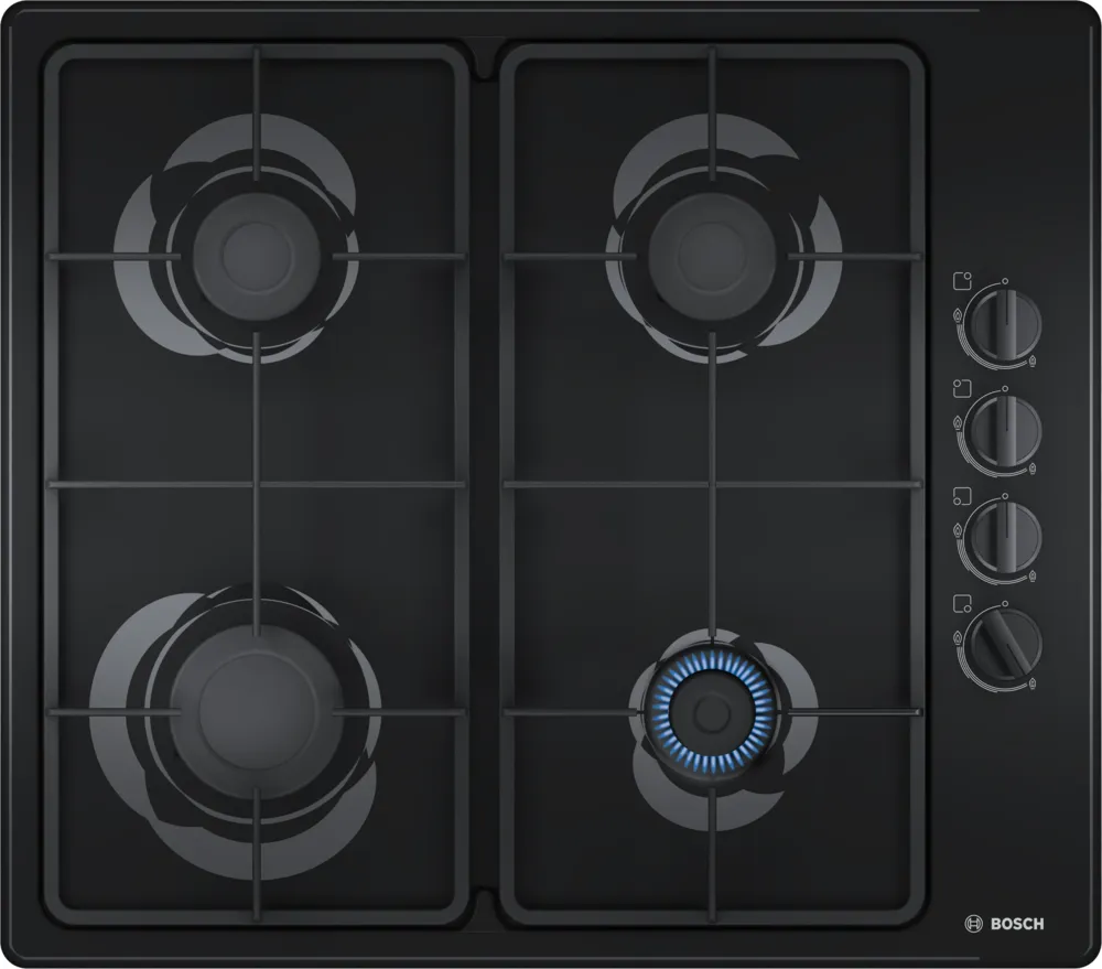 Bosch Gas 4 Burner Hob inc LPG Jets in Black Cast Iron Pan Supports