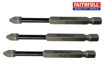 Faithfull Impact Screwdriver Bits PZ2 x 75mm Pack of 3