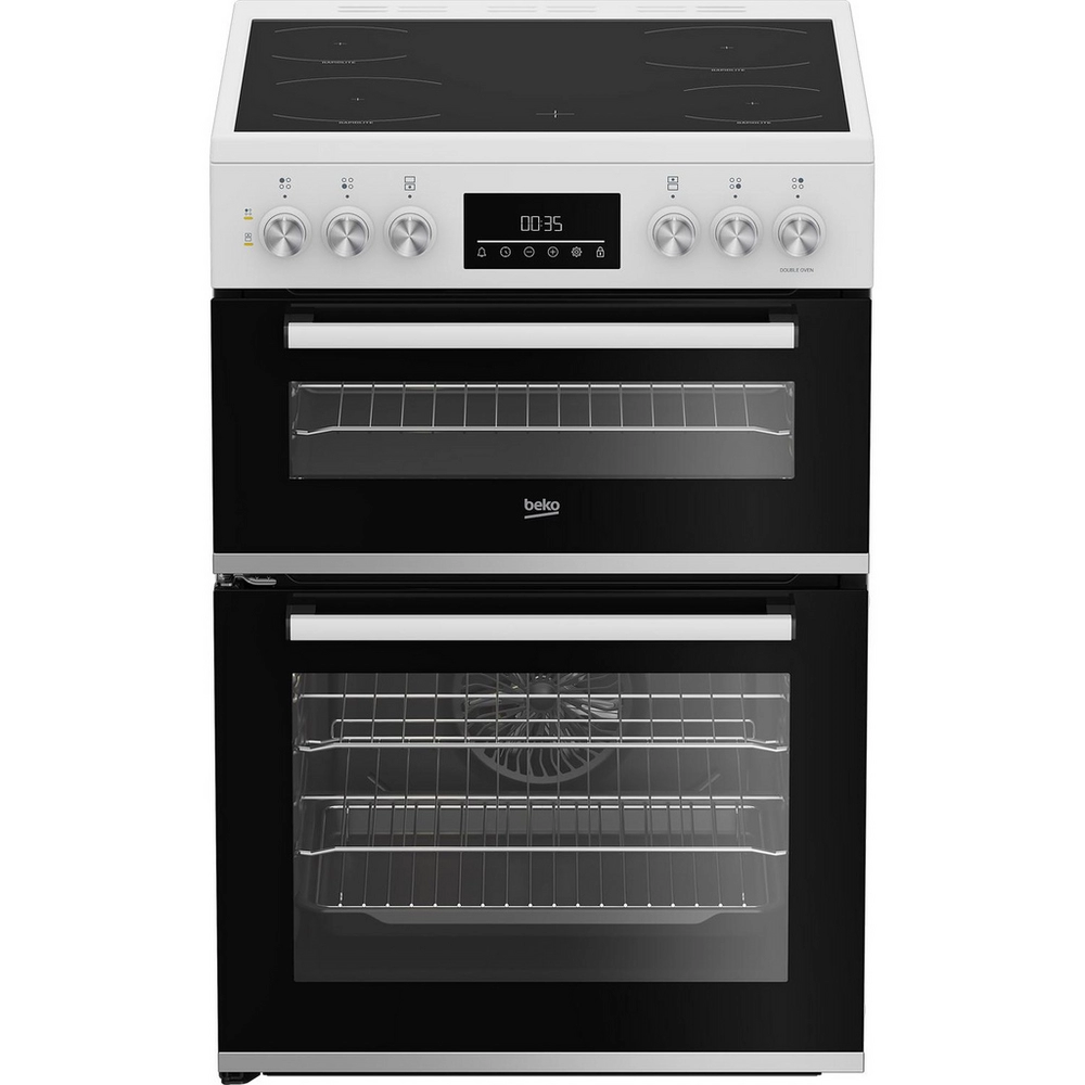 Beko EDC6731W 60cm Double Oven Electric Cooker with Vitroceramic Hob - White