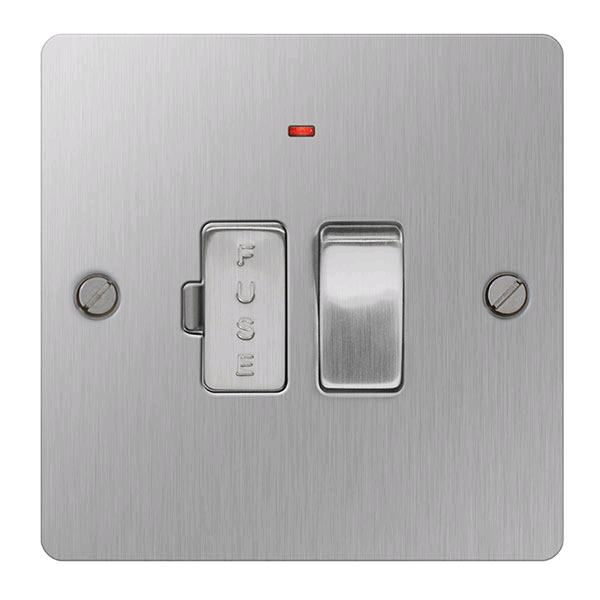 BG 13a Switched Fused Spur + Neon Flex Screwed Flatplate Brushed Steel 
