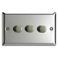 Varilight Mirror Chrome 3 Gang LED Dimmer 