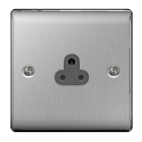 BG 2a Round Pin Unswitched Socket Brushed Steel 