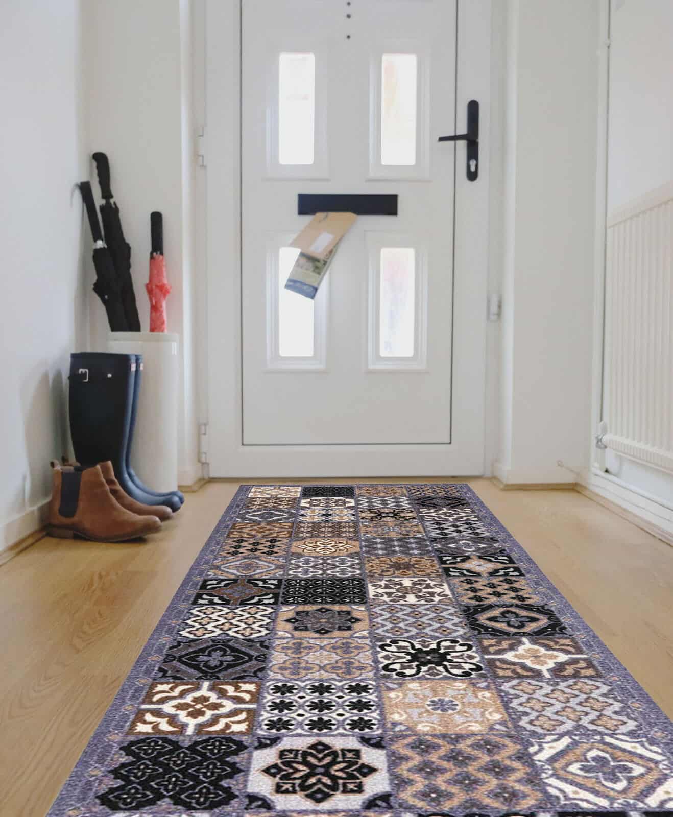 Dandy Likewise Kensington Kitchen/Hallway Patchwork Tiles 150 x 50 Anti Slip Durable Nylon Mat Runner Grey