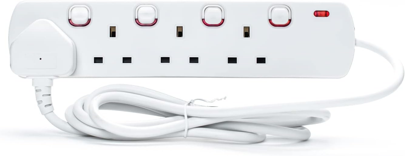 Status S4WSS2M1PKB12 Extension Lead 4Gang 2mtr Individually Switched with Neon Indicator