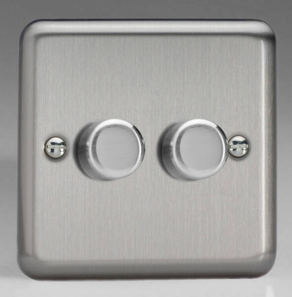 Varilight Matt Chrome Push Dimmer 2Gang 2way 400W