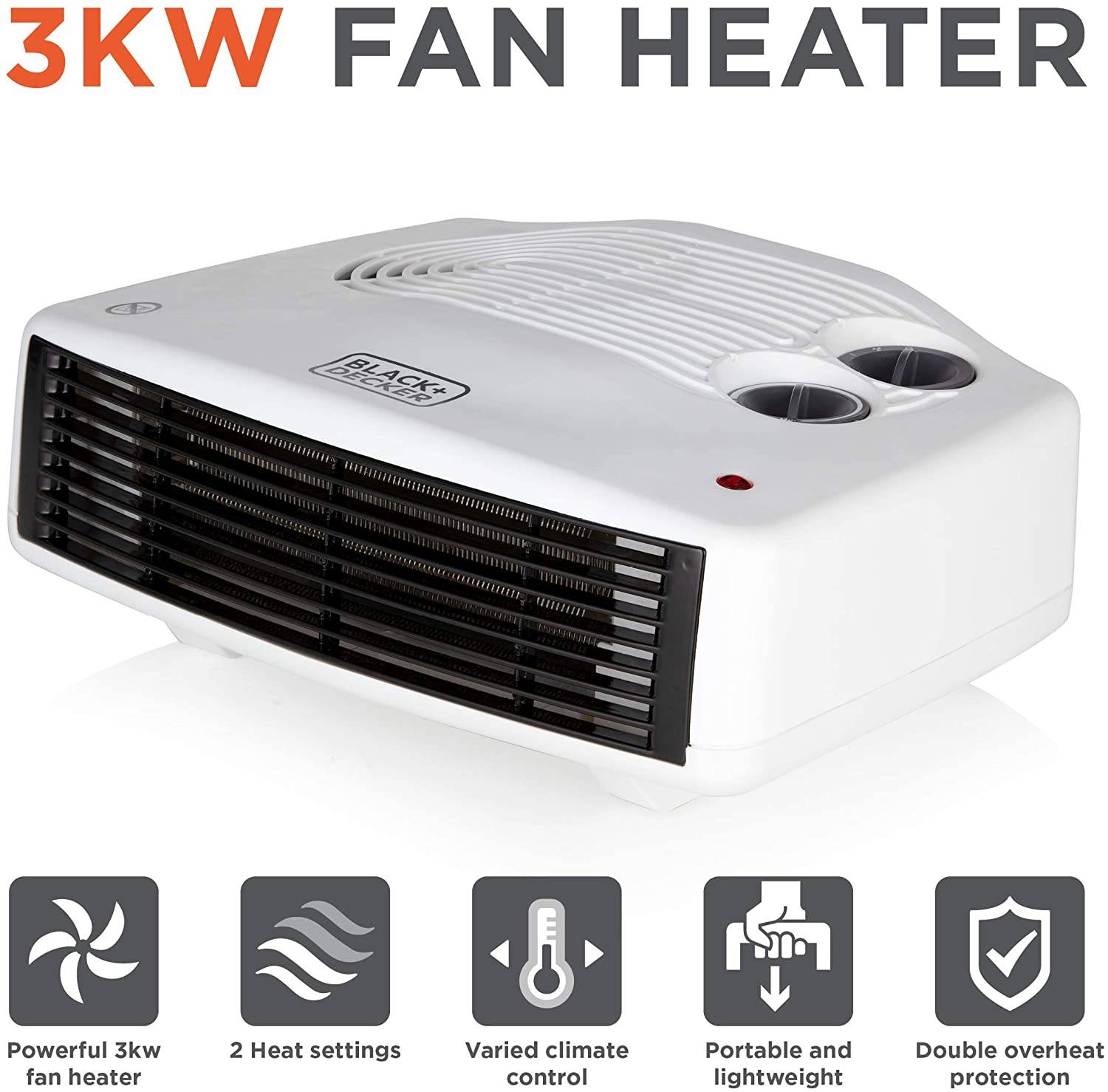 Black+Decker BXSH37006GB Fan Heater with Climate Control, 3 kW, White