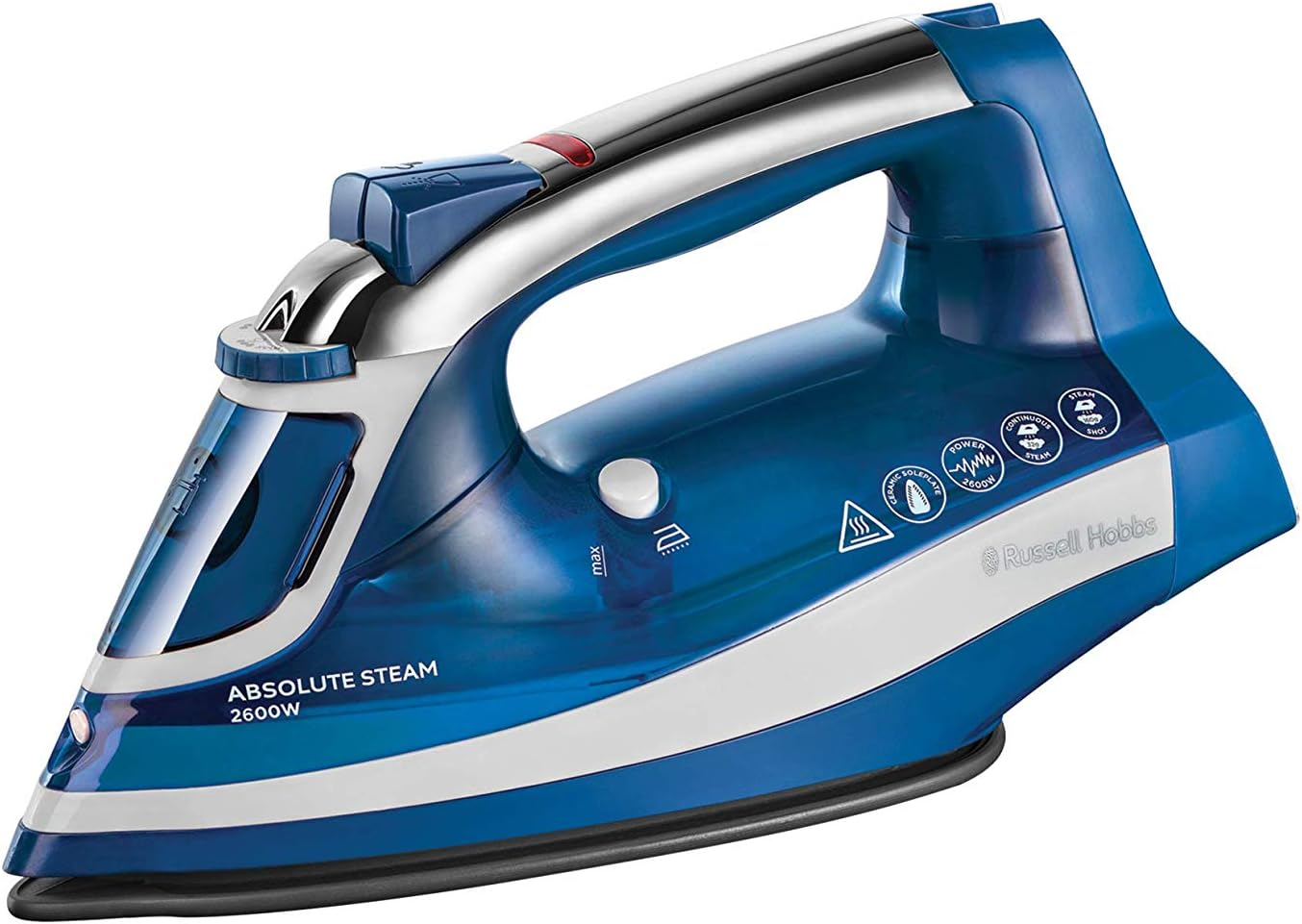 Russell Hobbs 25900 Absolute Steam Iron, Ceramic soleplate, Even Steam design, 150g Steam Shot, 320ml Water Tank, Self-clean & Anti-calc function, 3m Cord, Auto Shut Off, 2600W, 25900