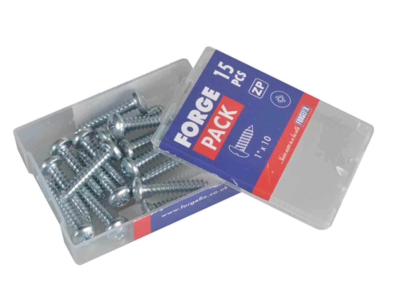 Forgefix 1" x 10 Self Tapping Screw (Pack of 15) Zinc Plated 