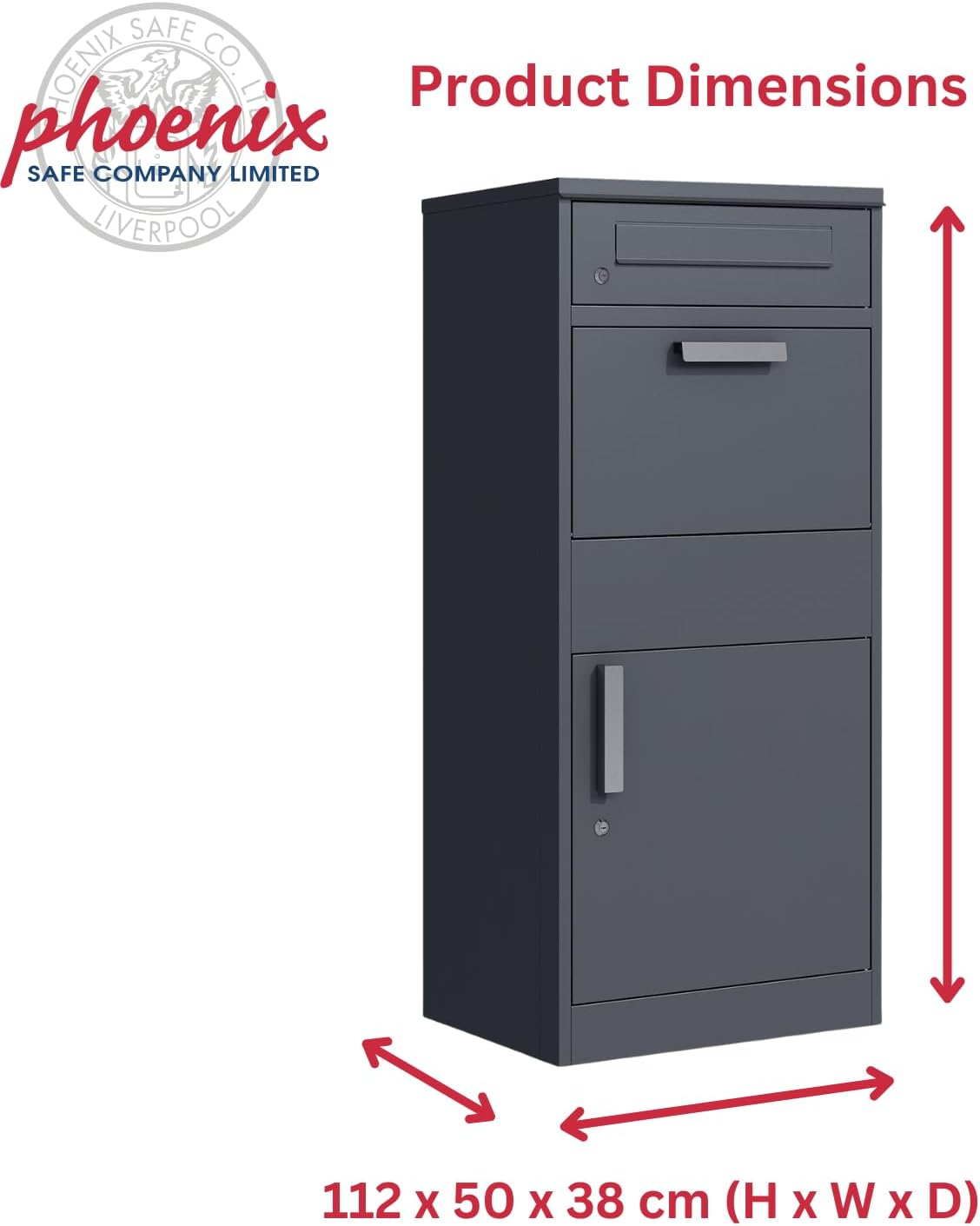 Phoenix PB1121AAK Stylish Large Key Locking  Parcel Box Graphite Grey