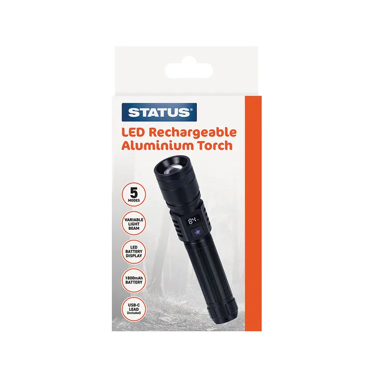 Status SBART18001PB10 LED Rechargeable Aluminium Torch Matt Black
