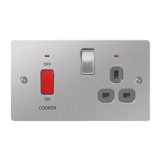 BG 45a Cooker Point & 13a Socket Screwed Flatplate Brushed Steel 