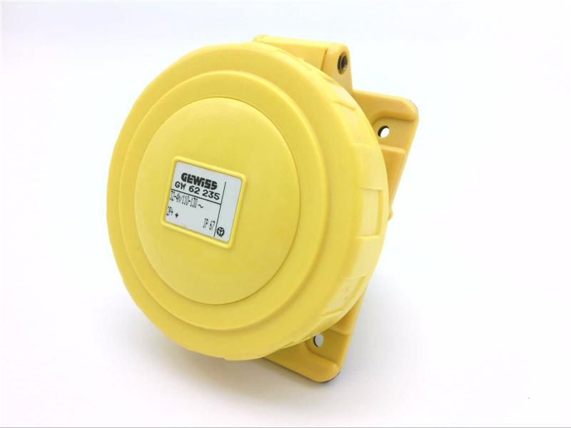 Gewiss 32a 110v 2P +E Angled Flush Mounting Socket Outlet Yellow