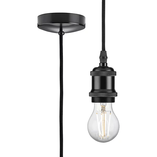 Knightsbridge 1.8Mtr E27 Vintage Pendant Set - Matt Black