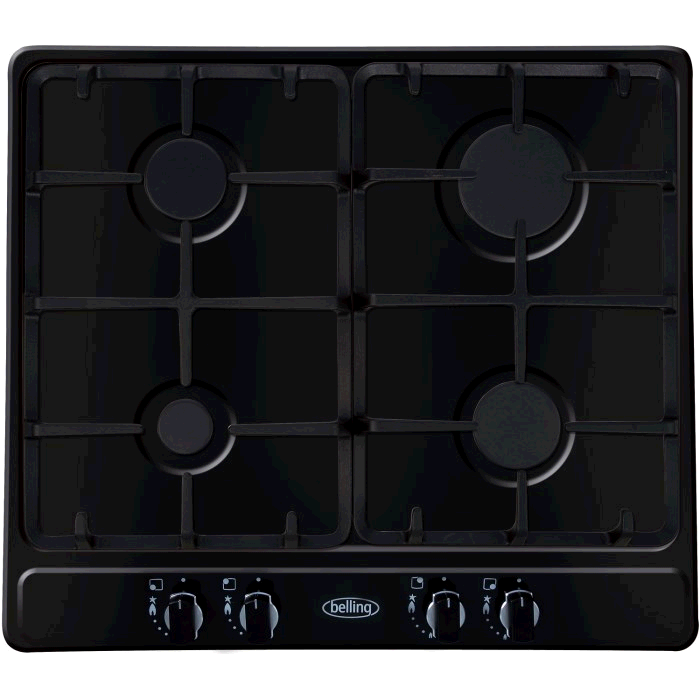 Belling 60cm Gas Hob Cast Iron Pan Supports Black Front Controls  LPG Jets Optional Extras 