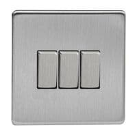 Varilight 3 Gang 2way Switch Brushed Steel Screwless Flatplate