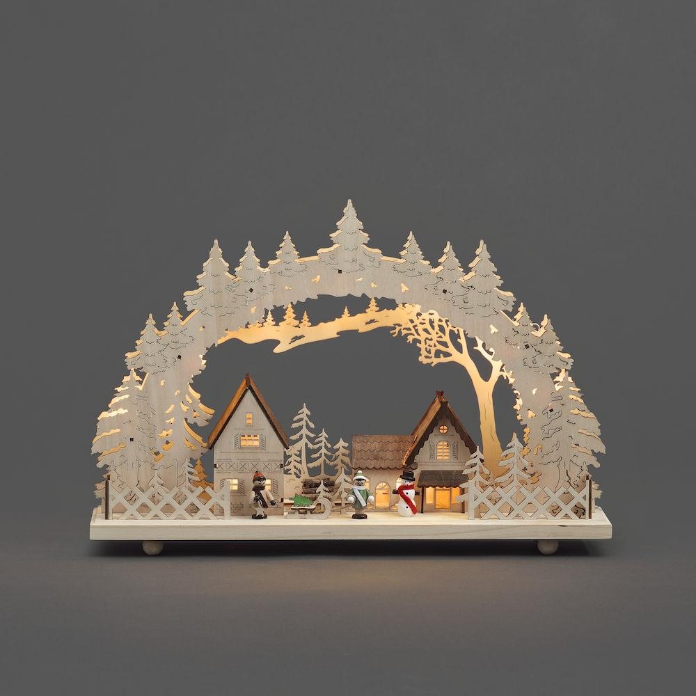 KONST SMIDE Battery Operated Wooden Village Silhouette c/w 10 LED Bulbs 