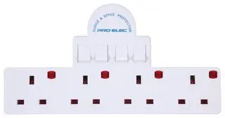 PRO ELEC  PELB1640  4-Gang Switched UK Mains Plug Adaptor 	