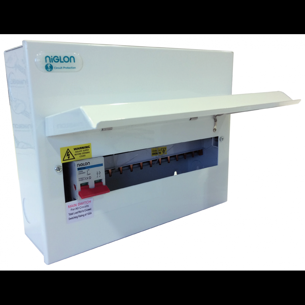 Niglon Metal Clad Board 100A 12 Free Ways inc 10 x Switched Line & Neutral RCBO's