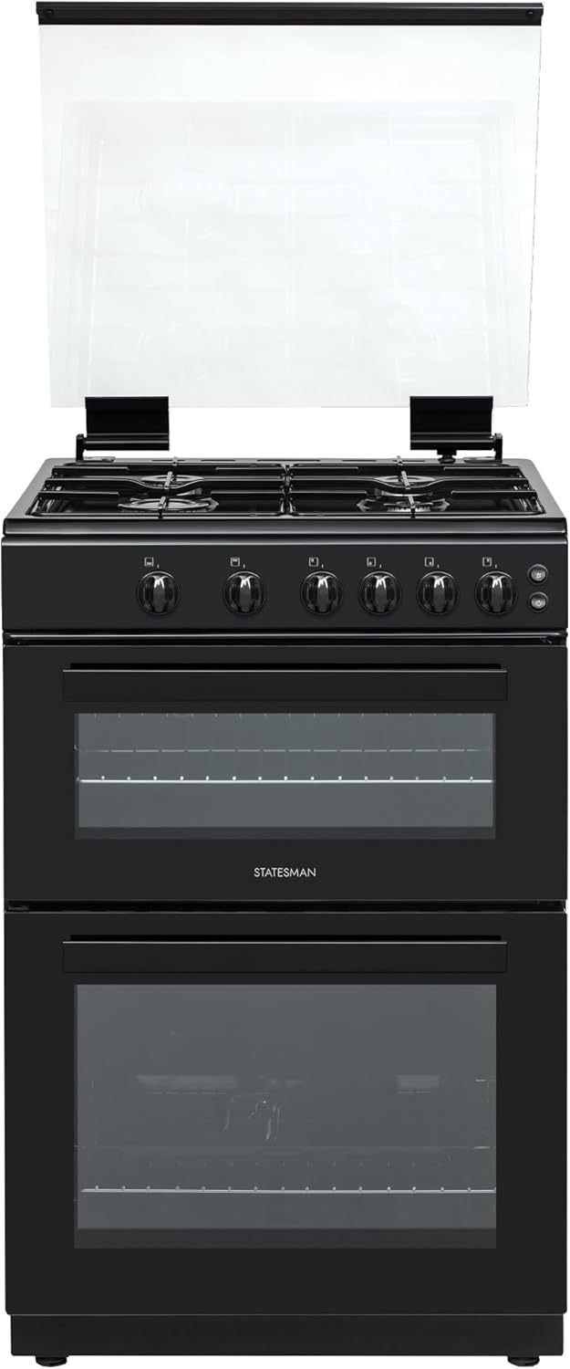 Statesman GDL60B Nova Double Oven Black Gas Cooker 60cm c/w Glass Lid 