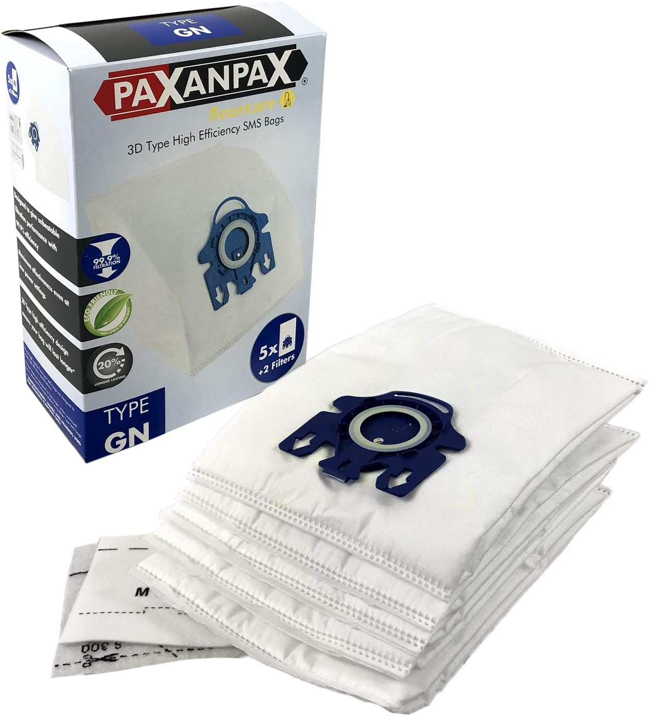 PAXANPAX VB376H3D Compatible Miele GN 3D Type SMS Vacuum Bags & Filter Kit (Pack of 5+2), Blue