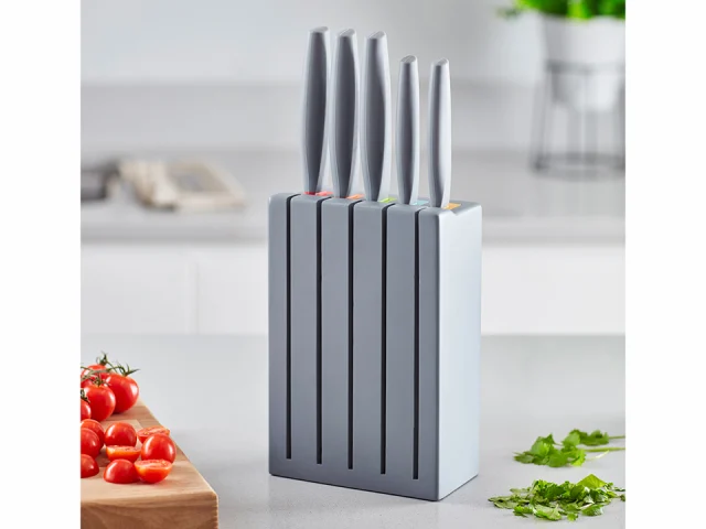 Tower Knife Set + Wooden Stand 5 Piece Grey 7474563