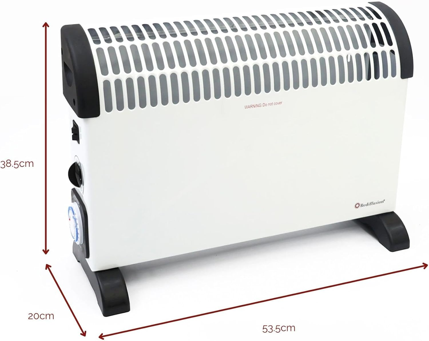 Rediffusion REDY02T Convector Heater with Timer, 2000W, Variable Heat, 24 Hour Timer, Adjustable Thermostat, 3 Heat Settings, Overheat Protection, Tip-Over Safety Switch, White 