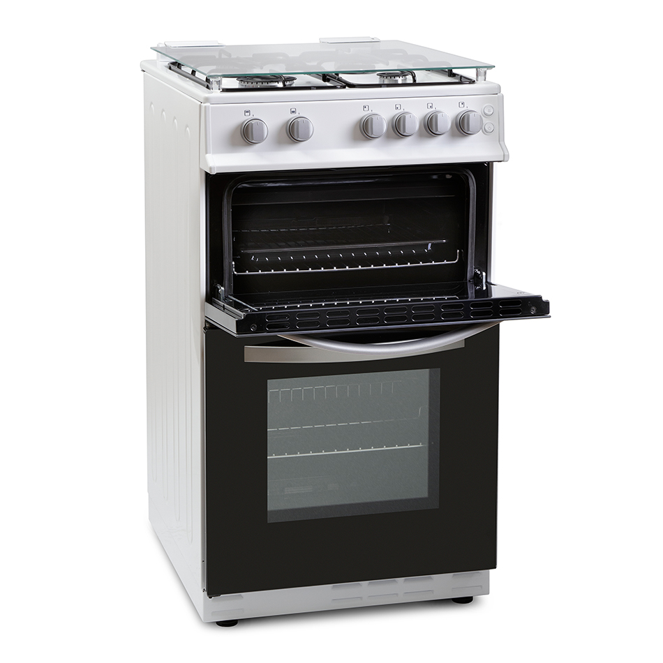 Calor Hostess TCG50W 50cm Double Oven LPG KIT Gas Cooker in White c/w Glass Lid 