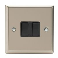 Varilight Satin Chrome 2Gang 2Way Switch c/w Black Inserts 