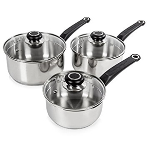 Morphy Richards 3 piece Stainless Steel Pan Set with Easy Pour Lids 