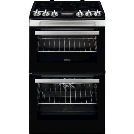 Zanussi 55cm Electric Cooker Double Oven & Ceramic Hob Black With Timer 