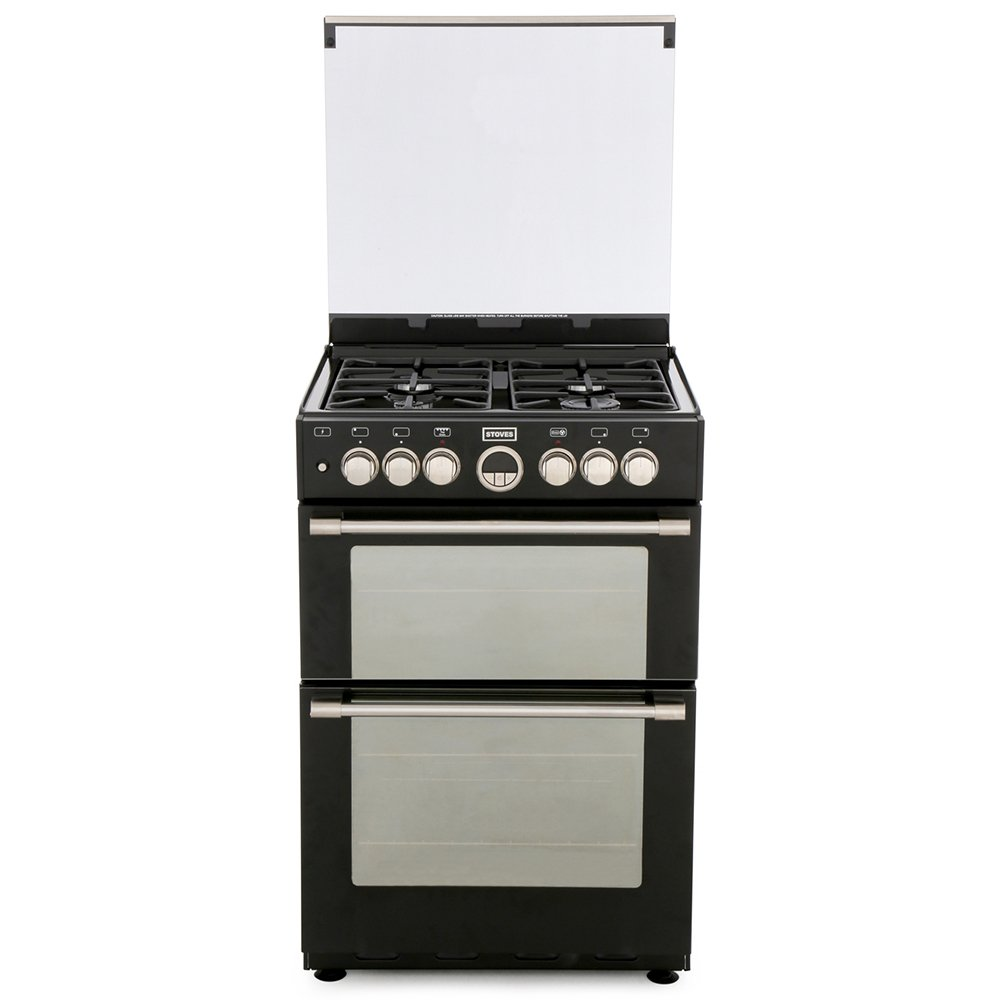 Stoves Sterling 600DF  Double Oven Gas  Cooker with Glass Lid H90 W60 D60cm Black 444440990