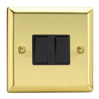 Varilight Victorian Brass 2Gang 2Way Switch c/w Black Inserts 