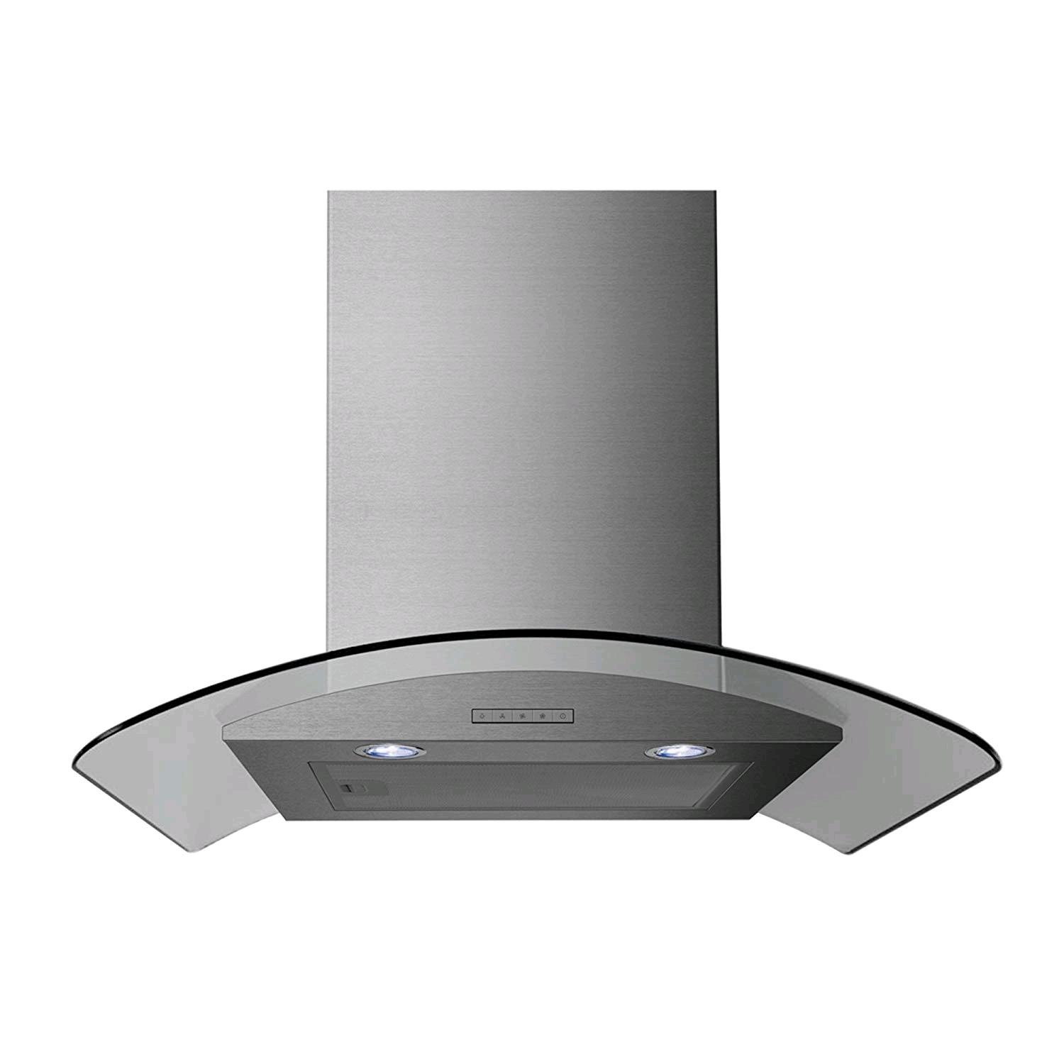 Statesman 60cm Curved Glass Chimmney Hood Stainless Steel 2 LED Lights 3 Speeds Aluminium Grease Filter 