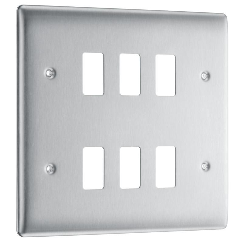 BG 6g Grid Face Plate Brushed Steel 3+3 (New Type)
