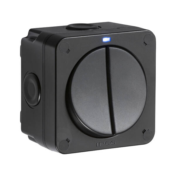 Knightsbridge IP66 2gang 2way Switch in Black