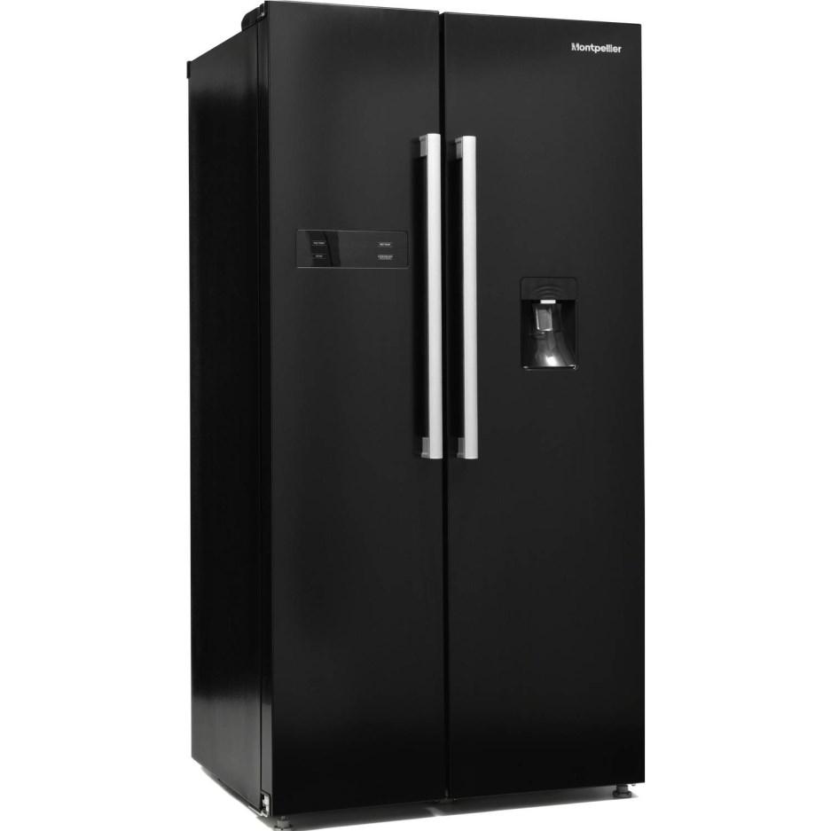 Montpellier American Style Fridge Freezer 510ltr in Black Non-Plumbed Drinks Dispenser H1788 W895 D745