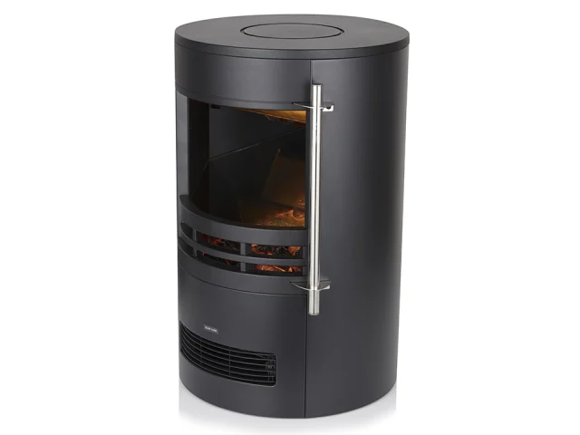 Warmlite Elmswell Electric Curved Stove Fire with 3D Flame Effect, Thermostat, 1000-2000W, Black