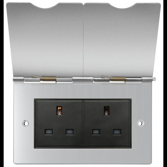 Niglon 2gang Unswitched 13A Floor Socket Brushed Chrome