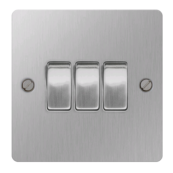 BG 3gang 2way Switch Screwed Flateplate Brushed Steel 
