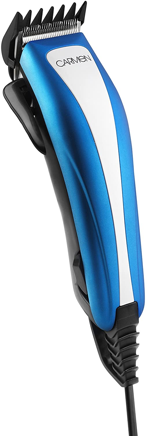 Carmen C82009 Sports Precision Hair Clippers Mains/Corded Blue with Adjustable Cutting Blade