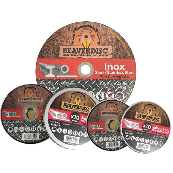 Beaver Stainless Steel Cutting Discs 115 x 1 x 22mm - Skinny Inox Flat Disc (Tin 10)